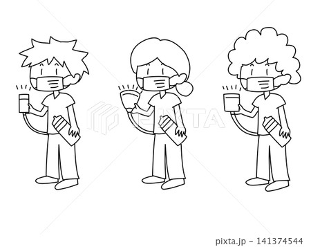 病院でエコー検査をする医療スタッフの線画イラスト 病院でエコー検査をする医療スタッフの線画イラスト 141374544