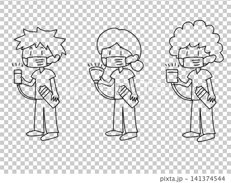 病院でエコー検査をする医療スタッフの線画イラスト 病院でエコー検査をする医療スタッフの線画イラスト 141374544