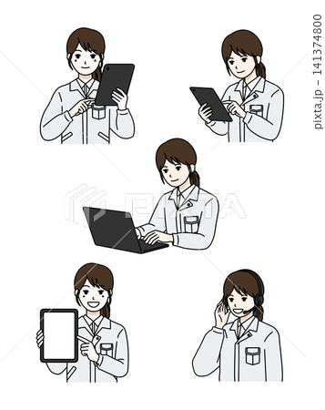 女性作業員 ホワイト作業服 IT5点セット 141374800