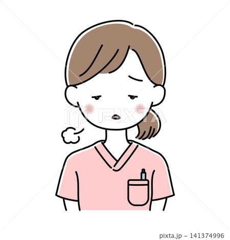 ため息をつく看護師の女性の上半身のベクターイラスト ため息をつく看護師の女性の上半身のベクターイラスト 141374996