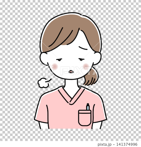 ため息をつく看護師の女性の上半身のベクターイラスト ため息をつく看護師の女性の上半身のベクターイラスト 141374996