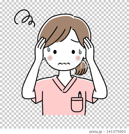 女護士上半身的向量圖,她雙手抱頭。 女護士上半身的向量圖,她雙手抱頭。 141375003