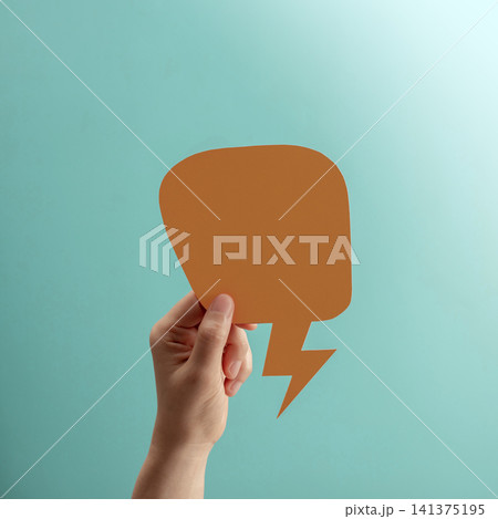 Speak speech talk expression with hands holding blank speech bubble, communication message Speak speech talk expression with hands holding blank speech bubble, communication message 141375195