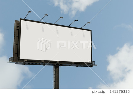 Giant steel outdoor billboard mockup against blue sky 141376336