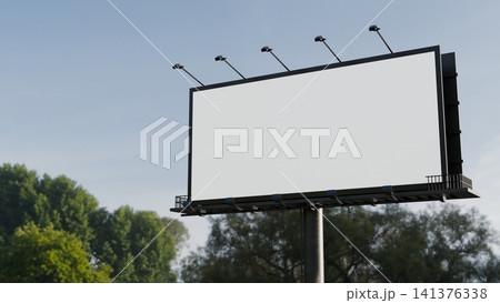 Empty horizontal roadside billboard mockup with tree background 141376338