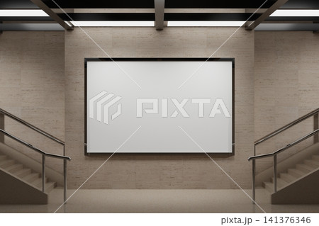 Large horizontal billboard mockup between subway station stairs 141376346