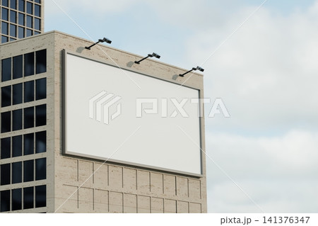 Large billboard mockup on top corner of modern skyscraper building Large billboard mockup on top corner of modern skyscraper building 141376347