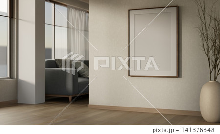 Cozy wooden table setting by window with coffee and plant Cozy wooden table setting by window with coffee and plant 141376348