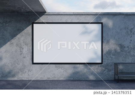 Large blank horizontal billboard on outdoor concrete wall 141376351