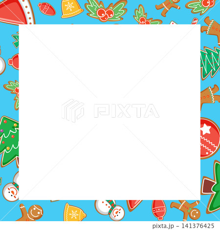 Festive Holiday Gingerbread Cookie Frame with Central White Copy Space 141376425