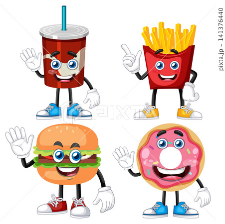 Cartoon Fast Food Characters with Happy Expressions 141376440