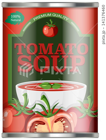 Vector Illustration of a Red Canned Tomato Soup Label Design Vector Illustration of a Red Canned Tomato Soup Label Design 141376460