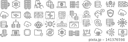 ベクターでモノクロのホスティングに関する線画アイコンセット ベクターでモノクロのホスティングに関する線画アイコンセット 141376598