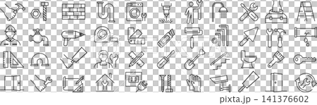 ベクターでモノクロの便利屋に関する線画アイコンセット 141376602