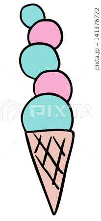 Hand drawn strawberry ice cream scoops cone for sweet dessert, cafe, menu, recipe, department store, supermarket, market, mart, grocery shopping, office snack, lunch break, sugar, diet, summer vibes 141376772