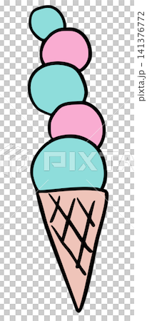 Hand drawn strawberry ice cream scoops cone for sweet dessert, cafe, menu, recipe, department store, supermarket, market, mart, grocery shopping, office snack, lunch break, sugar, diet, summer vibes 141376772