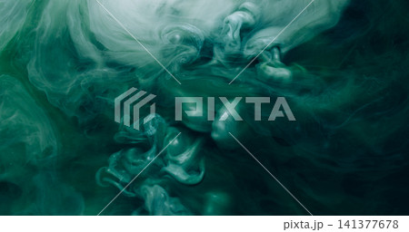 Fume explosion. Steam flow. Turquoise mist emulsion twist stream ink underwater blend. Dissolve pigment abstract color black background. Fume explosion. Steam flow. Turquoise mist emulsion twist stream ink underwater blend. Dissolve pigment abstract color black background. 141377678