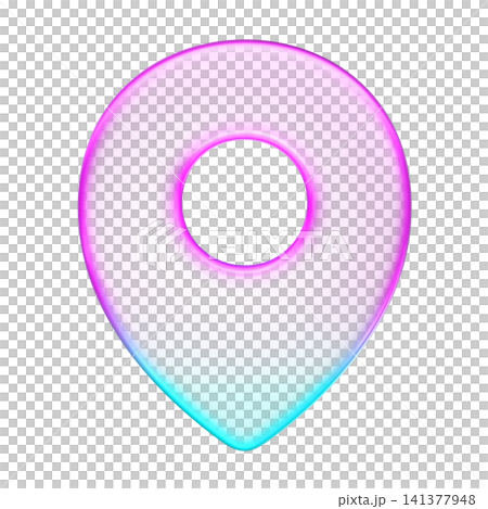 Pastel holographic location pin icon with smooth pink and cyan neon soft gradient, Translucent fluid glossy design element suited 141377948