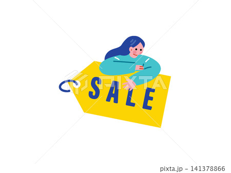 セールのタグを持つ女性のイラスト 141378866