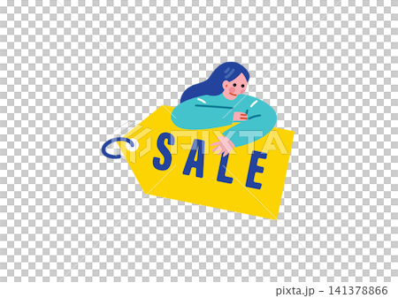 セールのタグを持つ女性のイラスト 141378866