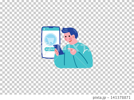 圖解：一名男子正在用智慧型手機購物 141378871