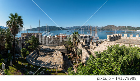 Castle courtyard with garden and ancient walls in Marmaris Turkey Castle courtyard with garden and ancient walls in Marmaris Turkey 141378989
