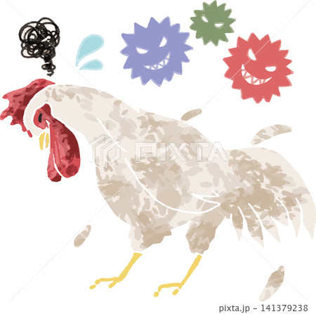 ウイルスに感染し体調が悪そうなニワトリのイラスト(鳥インフルエンザ・防疫・家畜衛生) ウイルスに感染し体調が悪そうなニワトリのイラスト(鳥インフルエンザ・防疫・家畜衛生) 141379238
