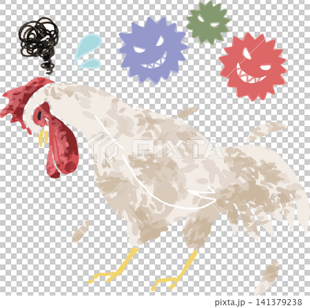 ウイルスに感染し体調が悪そうなニワトリのイラスト(鳥インフルエンザ・防疫・家畜衛生) ウイルスに感染し体調が悪そうなニワトリのイラスト(鳥インフルエンザ・防疫・家畜衛生) 141379238