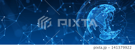 地球と通信ネットワーク。DX、グローバル、未来、サイバー、セキュリティ、IT、ビジネス、テクノロジー 141379922