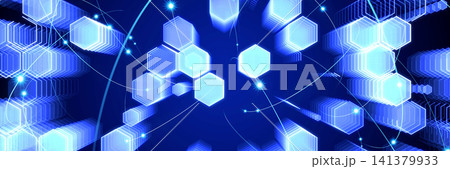 デジタルネットワーク。DX、AI、IT、テクノロジー、科学、データ、サイバー、未来、背景、BG 141379933