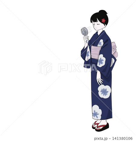 ハンディファンで涼む浴衣姿の女性 夏の暑さ対策 ハンディファンで涼む浴衣姿の女性 夏の暑さ対策 141380106