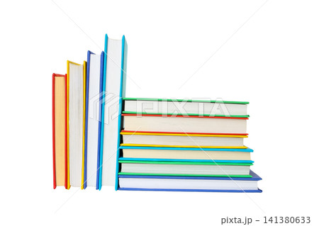 Colorful books stacked for school prep, isolated on white, PNG Colorful books stacked for school prep, isolated on white, PNG 141380633