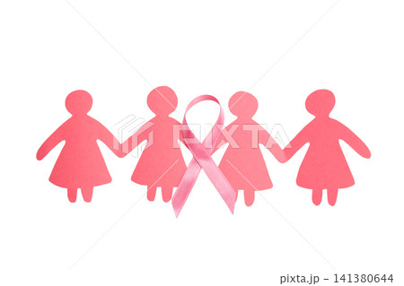 Pink cut-out figures joined together with a pink ribbon, isolated, PNG Pink cut-out figures joined together with a pink ribbon, isolated, PNG 141380644