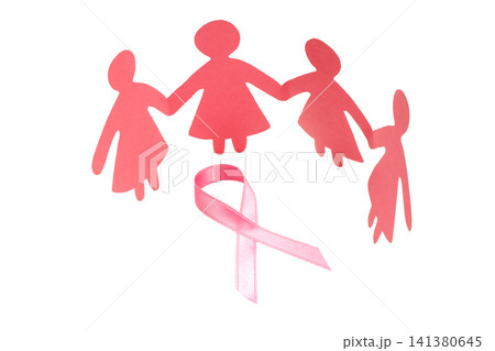 Pink cutouts of women holding hands with a ribbon, isolated, PNG Pink cutouts of women holding hands with a ribbon, isolated, PNG 141380645