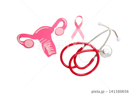 Pink ribbon and reproductive health symbols with stethoscope, PNG Pink ribbon and reproductive health symbols with stethoscope, PNG 141380656