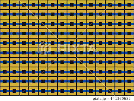 Golden Geometric Grid Pattern with Blue Accents 141380685