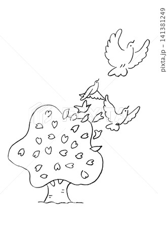 絵本のような鳥のイラスト（線） 141381249