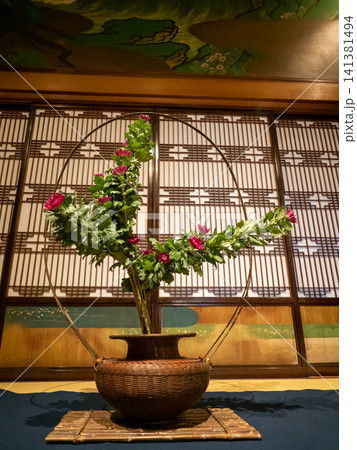 豪華絢爛な和室に生けられた鮮かな花々 豪華絢爛な和室に生けられた鮮かな花々 141381494