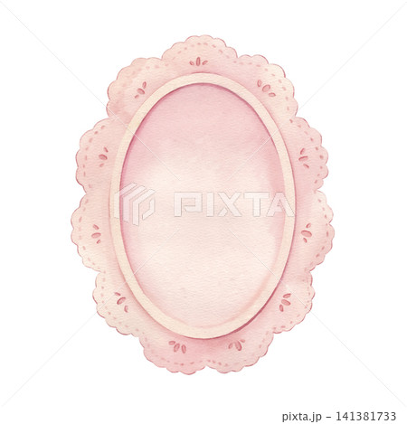 Pink, oval frame, lace in coquette aesthetic. Hand-painted watercolor illustration isolated on white for wedding invitations, feminine branding, greeting cards, scrapbook, textile, posters, template Pink, oval frame, lace in coquette aesthetic. Hand-painted watercolor illustration isolated on white for wedding invitations, feminine branding, greeting cards, scrapbook, textile, posters, template 141381733