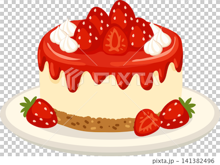 Strawberry Cheesecake Cartoon Dessert with Whipped Cream on Plate 141382496