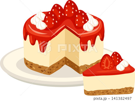Strawberry cheesecake for dessert lovers, served on a plate with fresh berries and cream, 141382497