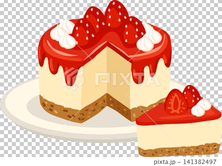 Strawberry cheesecake for dessert lovers, served on a plate with fresh berries and cream, Strawberry cheesecake for dessert lovers, served on a plate with fresh berries and cream, 141382497
