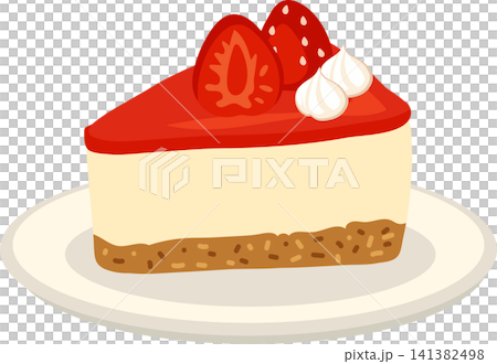 Strawberry cheesecake slice with fresh berries and whipped cream illustration Strawberry cheesecake slice with fresh berries and whipped cream illustration 141382498