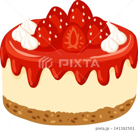 Strawberry cheesecake illustration with fresh berries whipped cream and biscuit crust 141382501