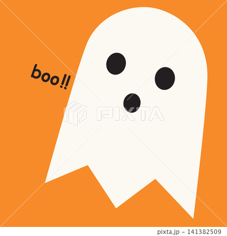 Minimalist cute ghost on orange background square template Minimalist cute ghost on orange background square template 141382509