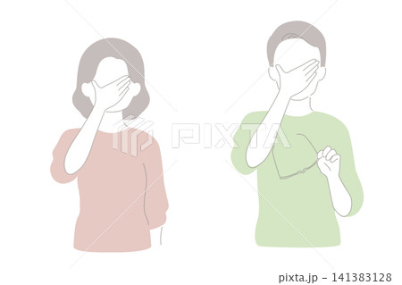 顔を隠す女性と男性のセット 顔を隠す女性と男性のセット 141383128