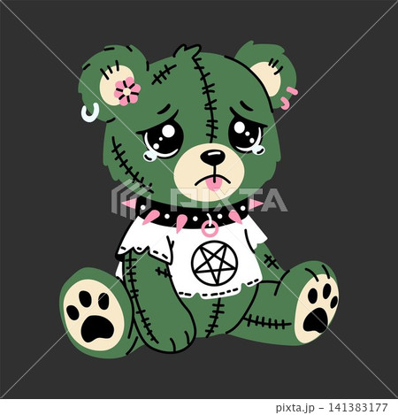 Spooky Kawaii Green Plush Bear Character Spooky Kawaii Green Plush Bear Character 141383177