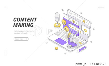 Digital Content Making Studio Isometric Vector Illustration for Creative Blogging Agency Banner Template 141383372