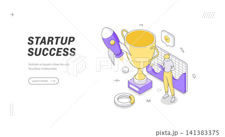Business Startup Success And Achievement Isometric Vector Illustration for Motivation Banner Template 141383375