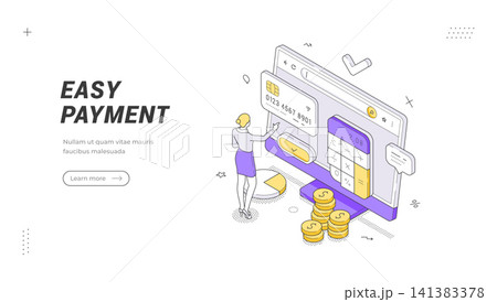 Easy Mobile Payment Service Isometric Vector Illustration for a Fintech Application Banner Template Easy Mobile Payment Service Isometric Vector Illustration for a Fintech Application Banner Template 141383378